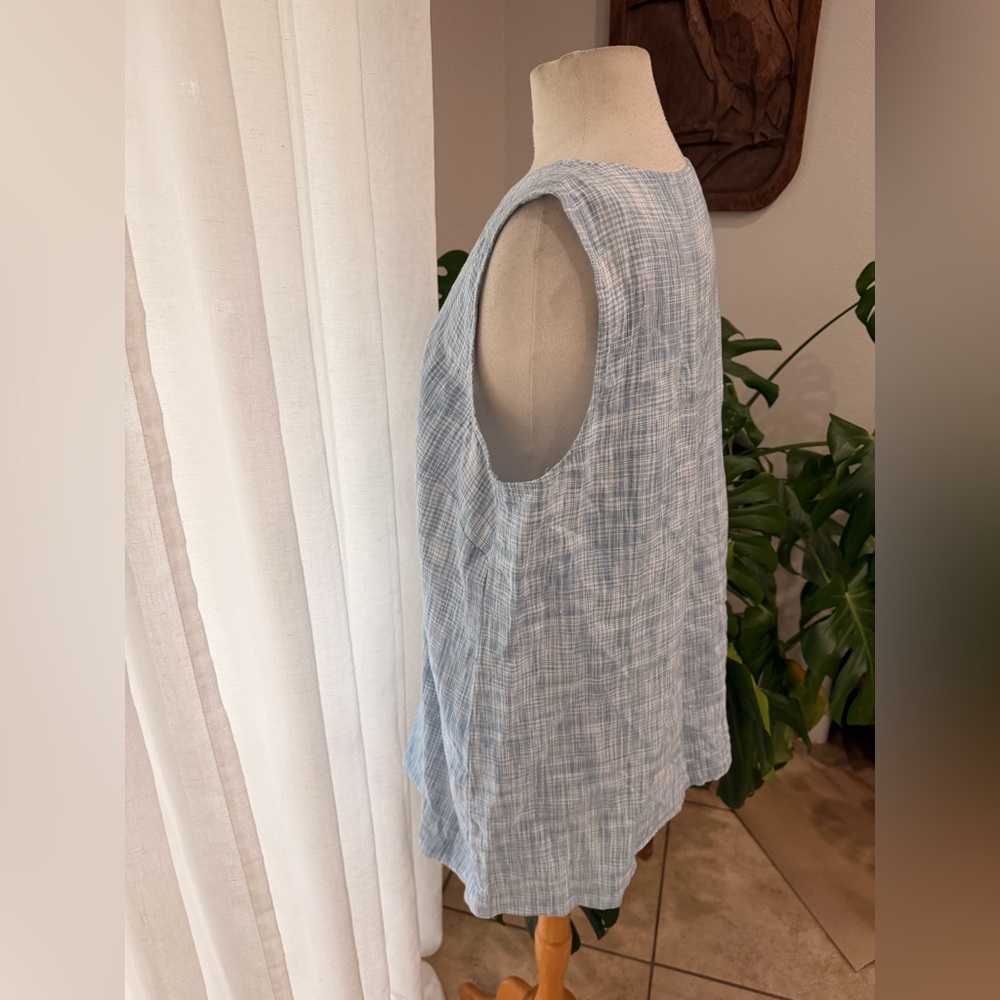 Pure‎ Jill Linen Sleeveless Tunic Top Blue White Womens Medium - Picture 2 of 4